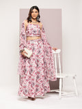 Jompers Women's Crystal Beads Work Printed Lehenga choli with dupatta - Pink