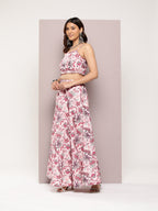 Jompers Women's Crystal Beads Work Printed Lehenga choli with dupatta - Pink