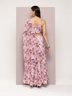 Jompers Women's Crystal Beads Work Printed Lehenga choli with dupatta - Pink