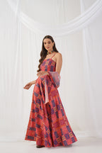 Jompers Women's Red Printed Beads & Stones Ready to Wear Lehenga & Blouse With Dupatta