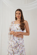 Jompers Women's White Printed Beads & Stones Ready to Wear Lehenga & Blouse With Dupatta
