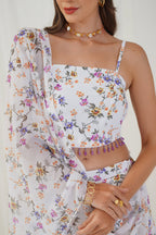 Jompers Women's White Printed Beads & Stones Ready to Wear Lehenga & Blouse With Dupatta