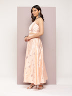 Jompers Women's Mirror Work Lehenga Choli With printed Organza dupatta - Peach