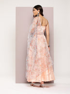 Jompers Women's Mirror Work Lehenga Choli With printed Organza dupatta - Peach