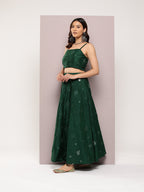 Jompers Women's Mirror Work Lehenga Choli With printed Organza dupatta - Green