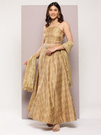 Jompers Women's Cutdana emblished Jacqard Lehenga Choli with dupatta - Golden