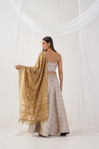 Jompers Women's Ivory Jacquard Beads & Stones Ready to Wear Lehenga & Blouse With Dupatta