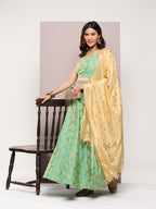 Jompers Women's Cutdana emblished Jacqard Lehenga Choli with dupatta - Green
