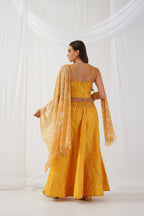 Jompers Women's Yellow Beads & Stones Ready to Wear Lehenga & Blouse With Dupatta