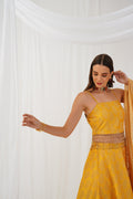 Jompers Women's Yellow Beads & Stones Ready to Wear Lehenga & Blouse With Dupatta