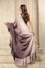Wine Satin Solid Designer, Printed Party Wear Ready To Wear Saree - Nasreen