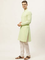 Jompers Men's Green Embroidered Kurta Only