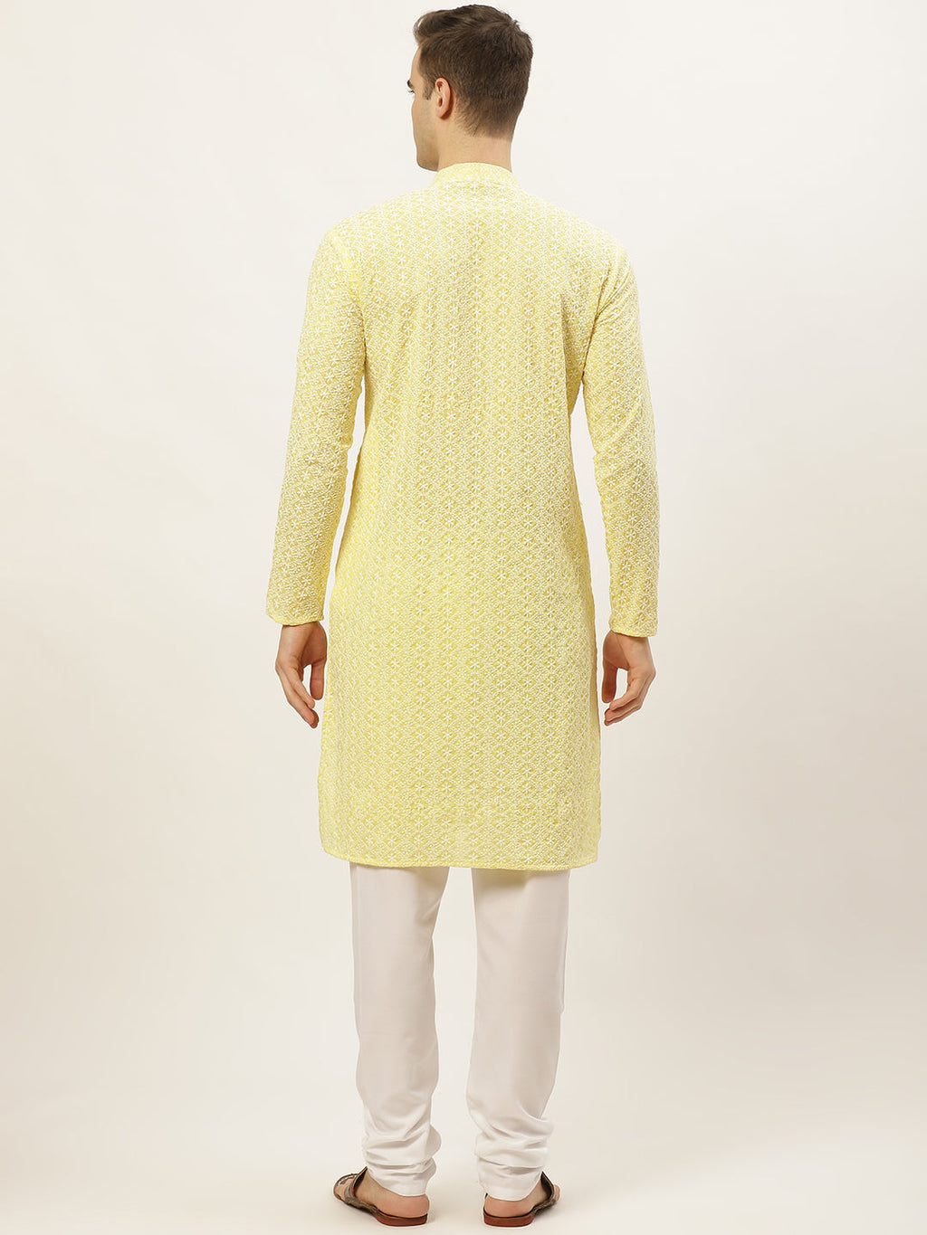 Jompers Men's Yellow Embroidered Kurta Only