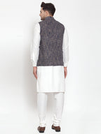 Jompers Men's White Solid Kurta with Pyjamas & Blue Nehru Jacket - Distacart