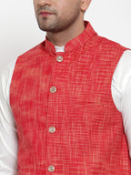 Jompers Men's White Solid Kurta with Pyjamas & Red Nehru Jacket - Distacart