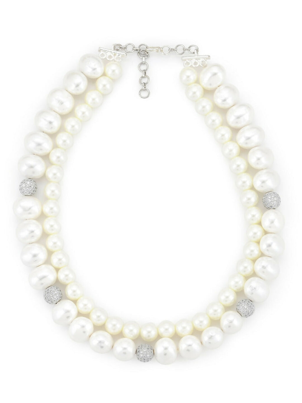 Layered Pearl White Neckpiece in Silver Chain- Ruby Raang