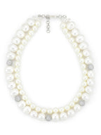 Layered Pearl White Neckpiece in Silver Chain- Ruby Raang