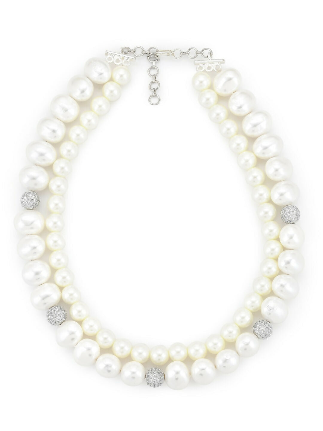 Layered Pearl White Neckpiece in Silver Chain- Ruby Raang