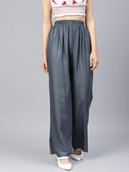 Jompers Women's Grey Straight Elasticated Palazzo