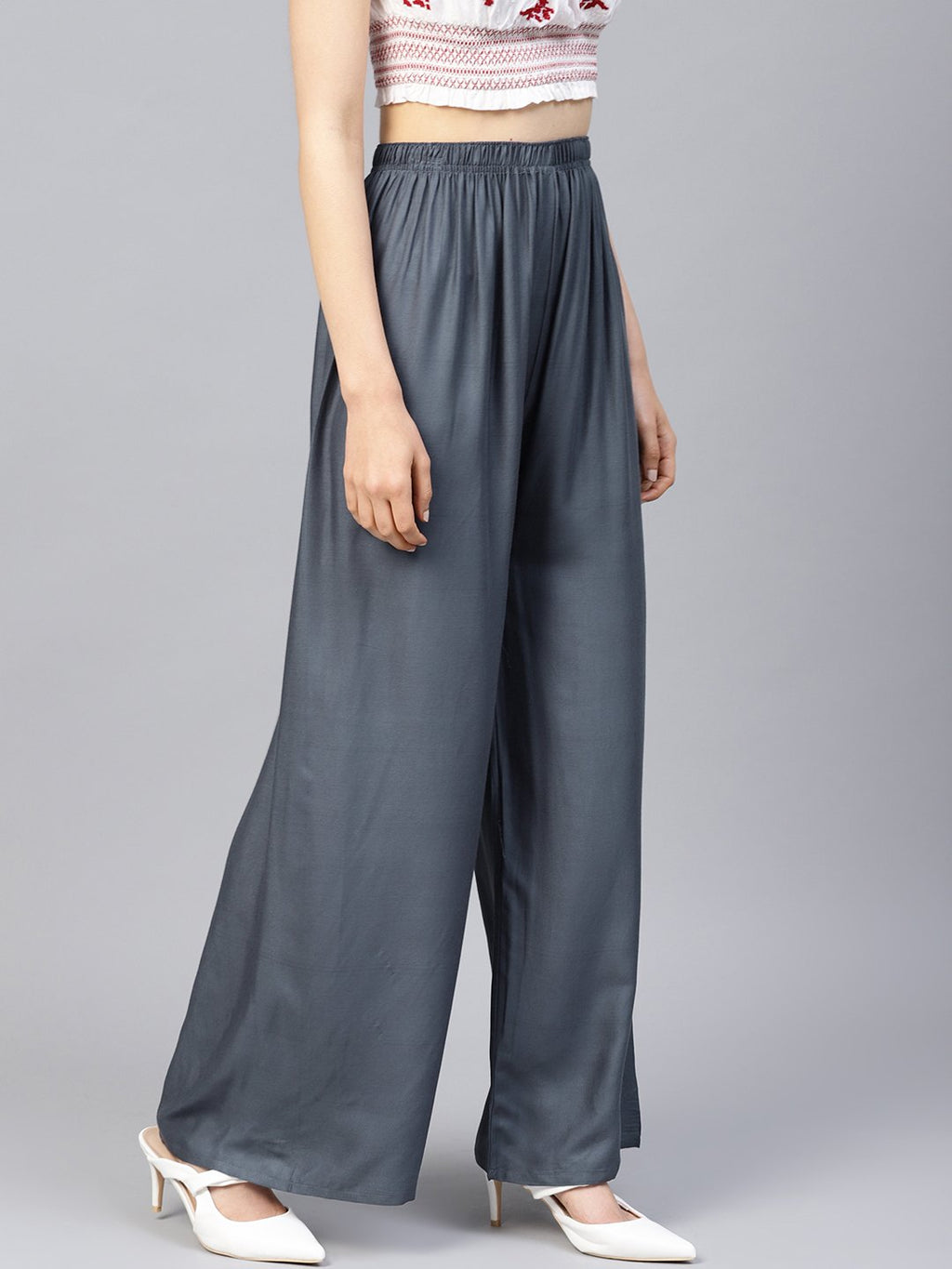 Jompers Women Grey Solid Straight Palazzos - Distacart