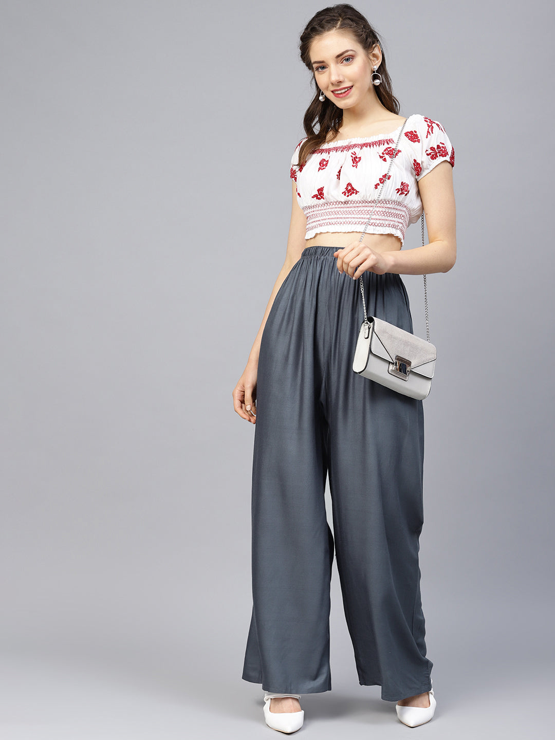 Jompers Women's Grey Straight Elasticated Palazzo