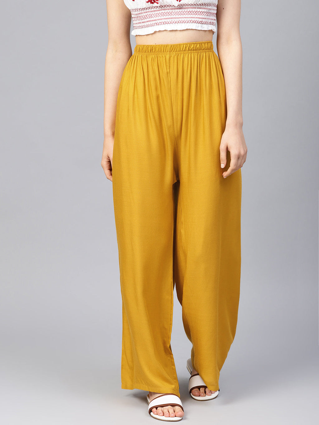 Jompers Women's Mustard Straight Elasticated Palazzo