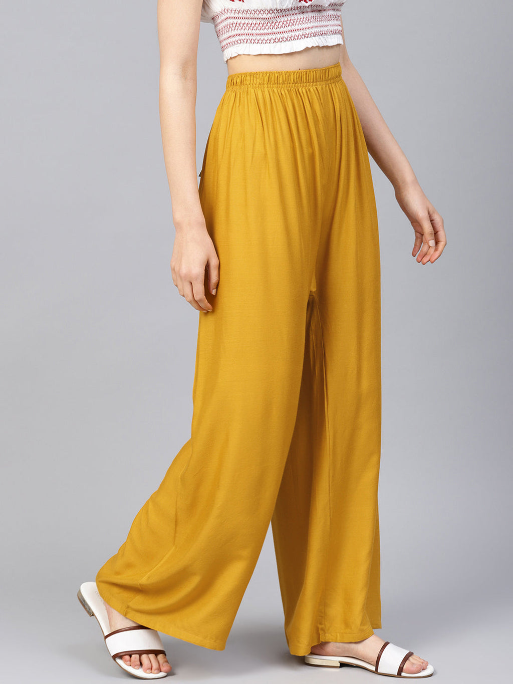 Jompers Women's Mustard Straight Elasticated Palazzo