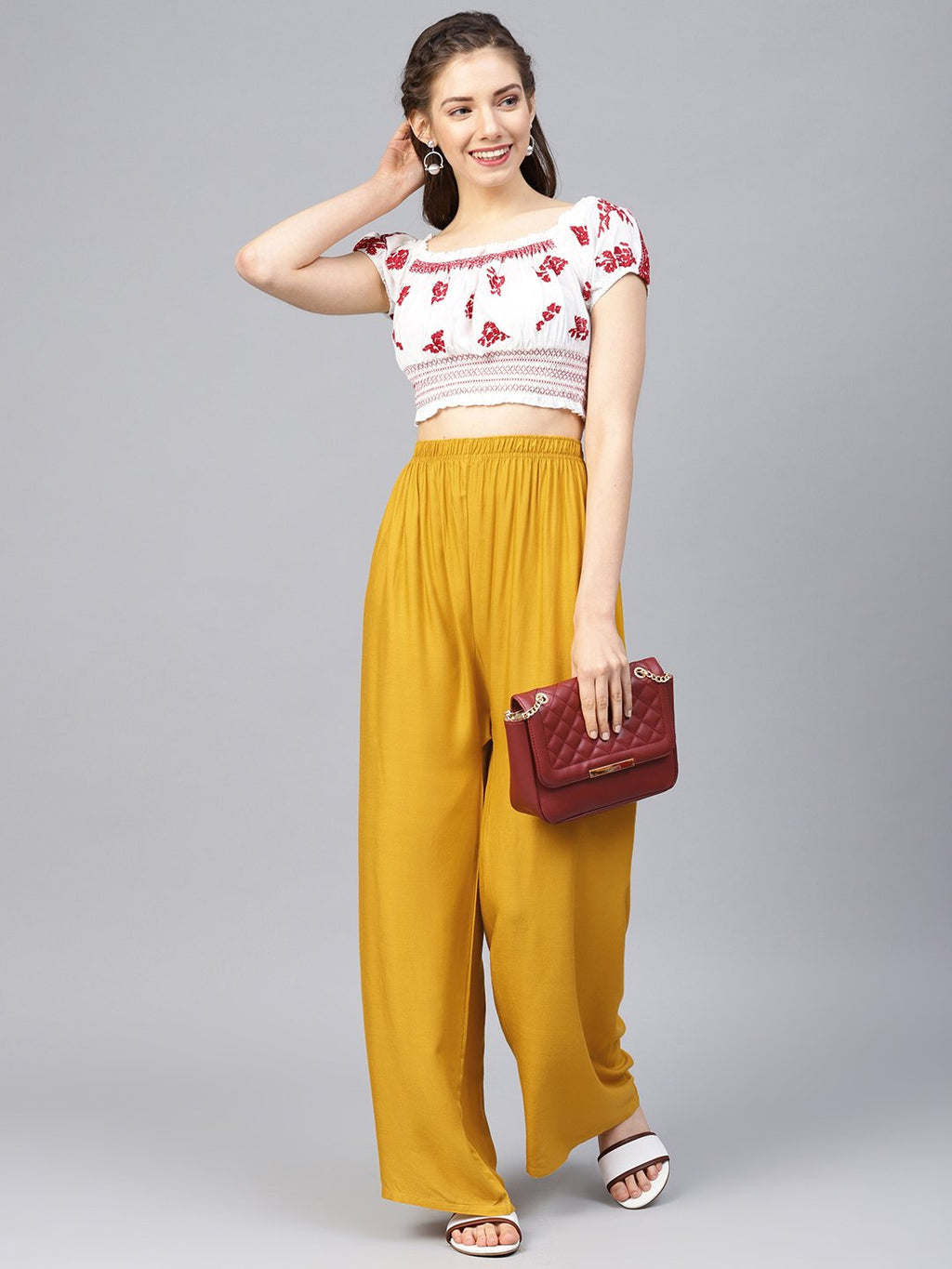 Jompers Women Mustard Solid Straight Palazzos - Distacart