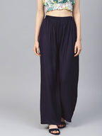 Jompers Women Navy-Blue Solid Straight Palazzos - Distacart