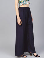 Jompers Women Navy-Blue Solid Straight Palazzos - Distacart