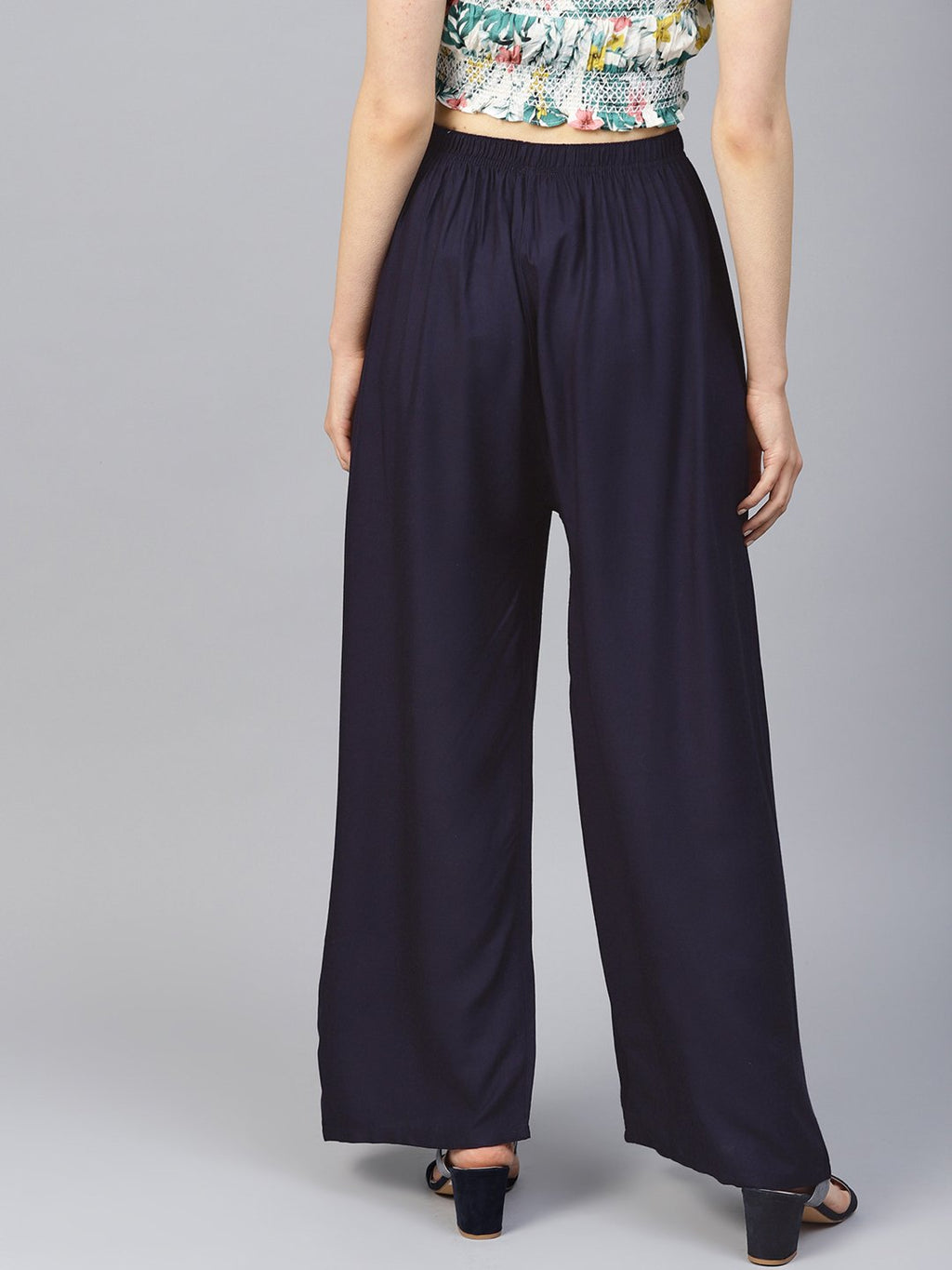 Jompers Women Navy-Blue Solid Straight Palazzos - Distacart