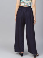 Jompers Women Navy-Blue Solid Straight Palazzos - Distacart