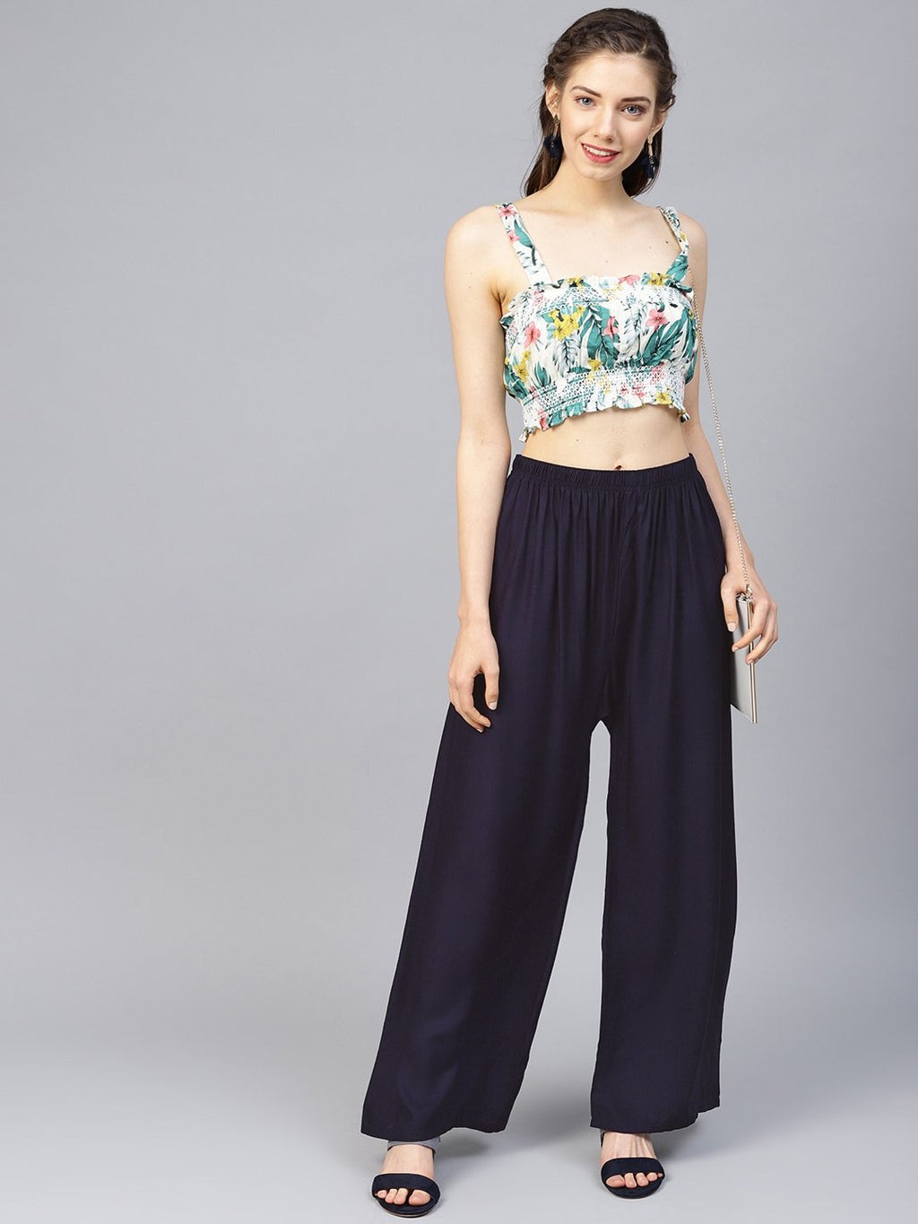 Jompers Women Navy-Blue Solid Straight Palazzos - Distacart