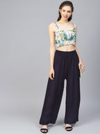 Jompers Women Navy-Blue Solid Straight Palazzos - Distacart