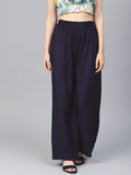 Jompers Women's Navy Blue Straight Elasticated Palazzo