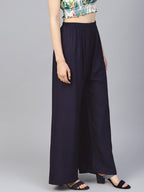 Jompers Women's Navy Blue Straight Elasticated Palazzo