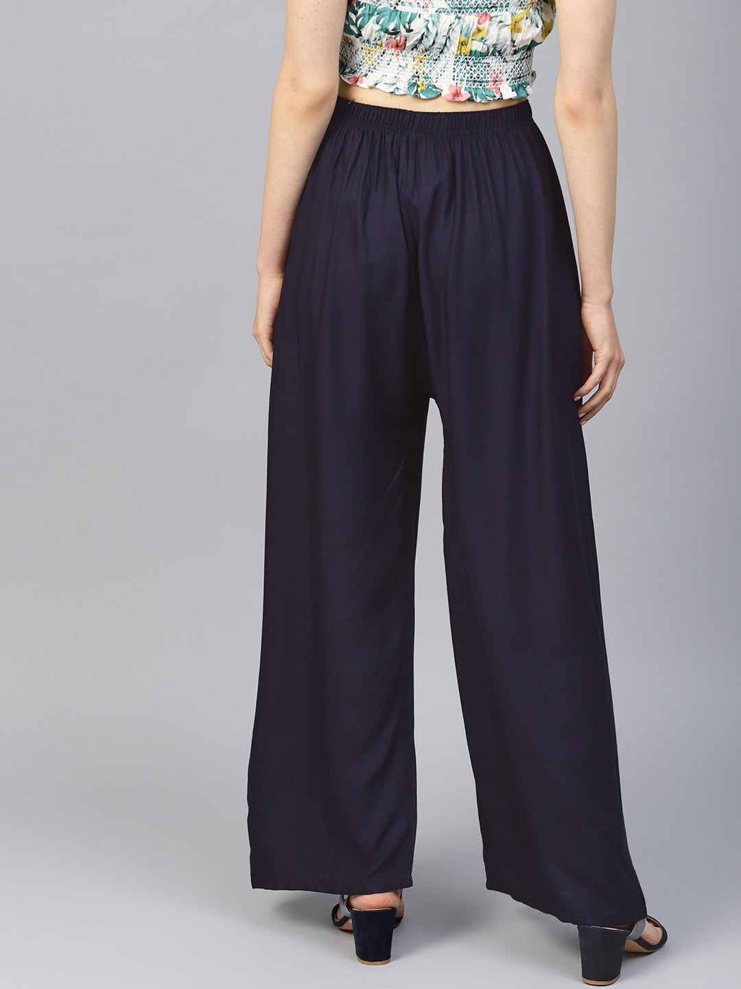 Jompers Women's Navy Blue Straight Elasticated Palazzo