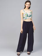 Jompers Women's Navy Blue Straight Elasticated Palazzo