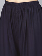 Jompers Women's Navy Blue Straight Elasticated Palazzo