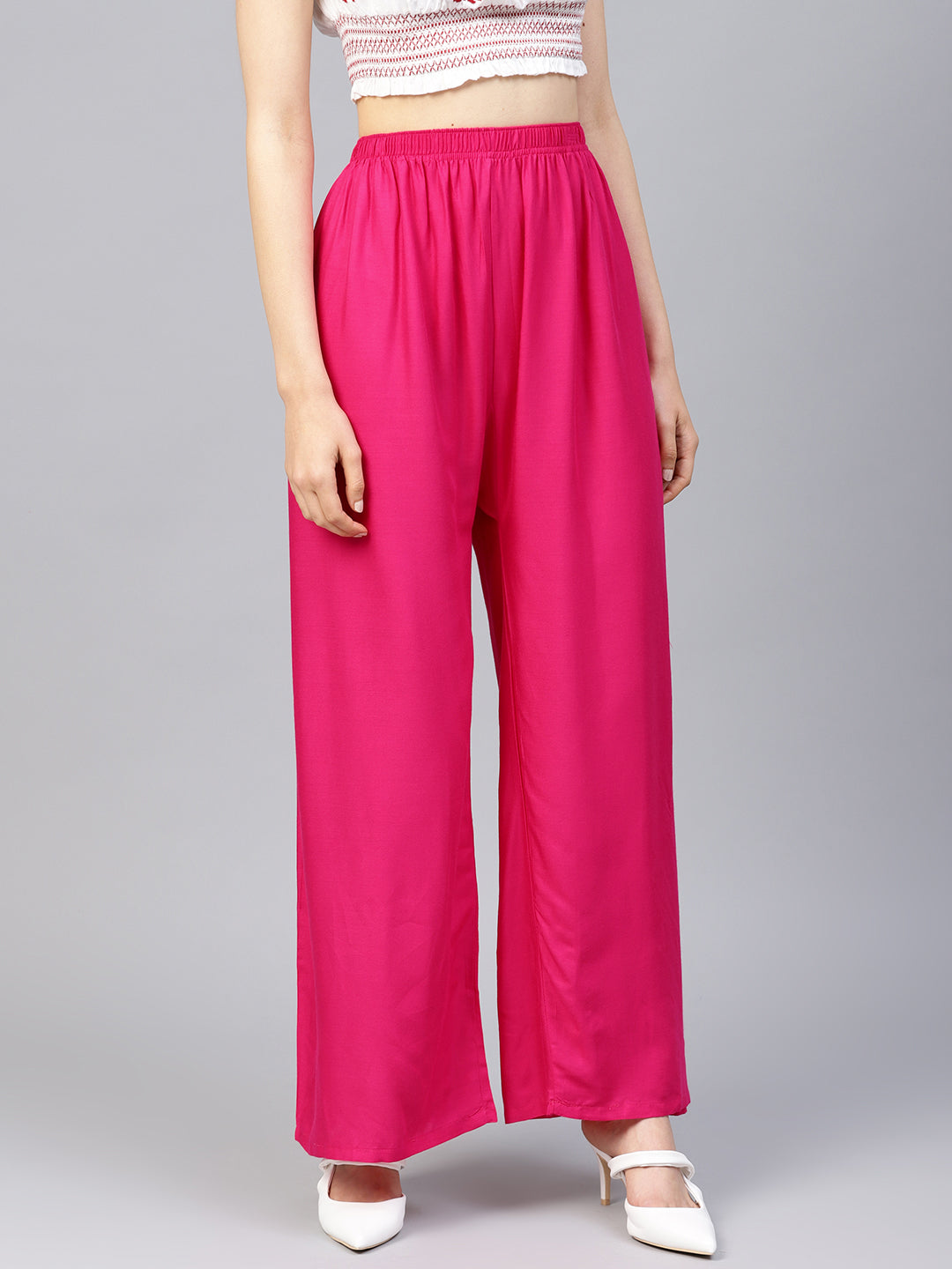 Jompers Women's Pink Straight Elasticated Palazzo
