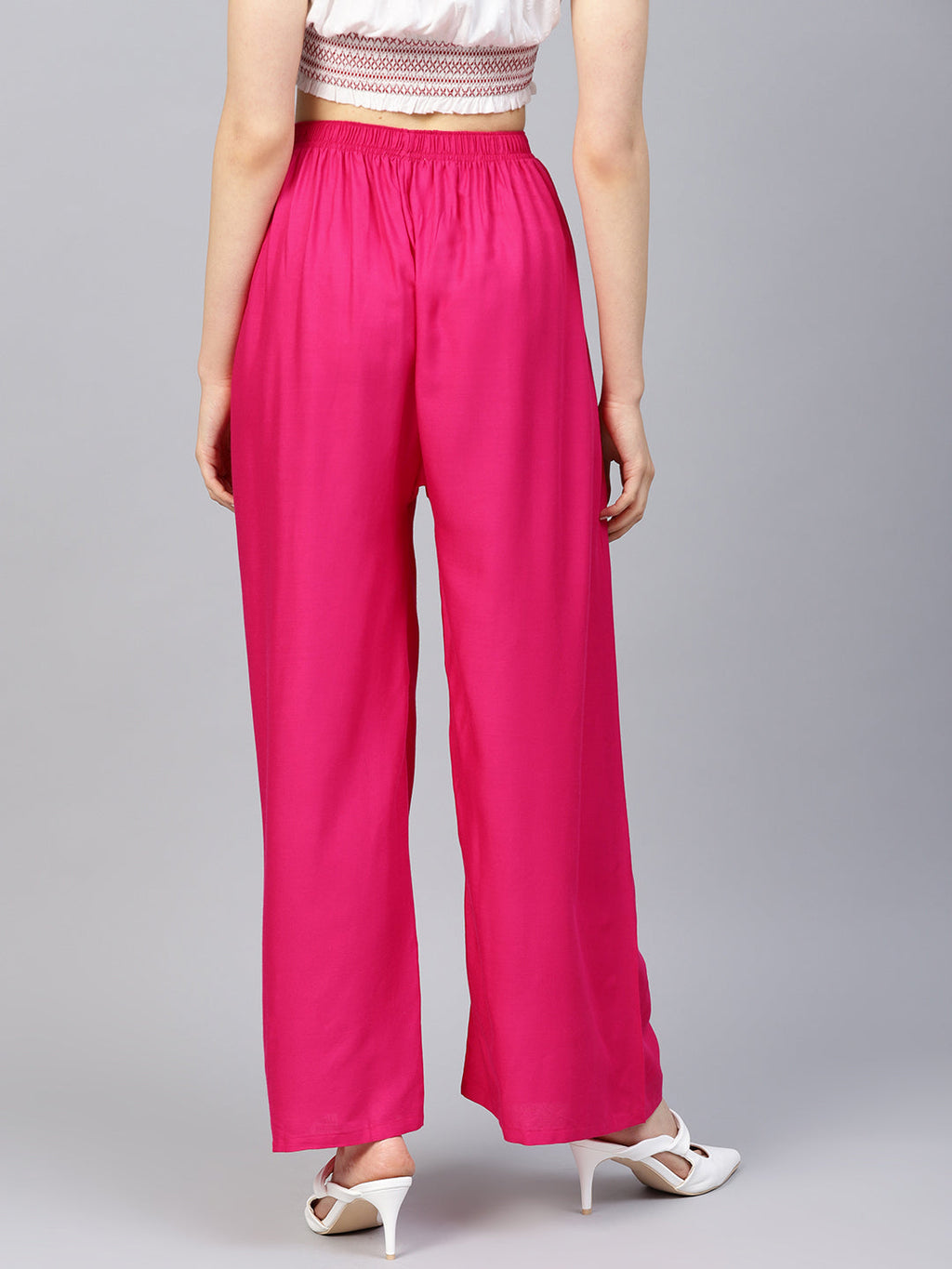 Jompers Women's Pink Straight Elasticated Palazzo