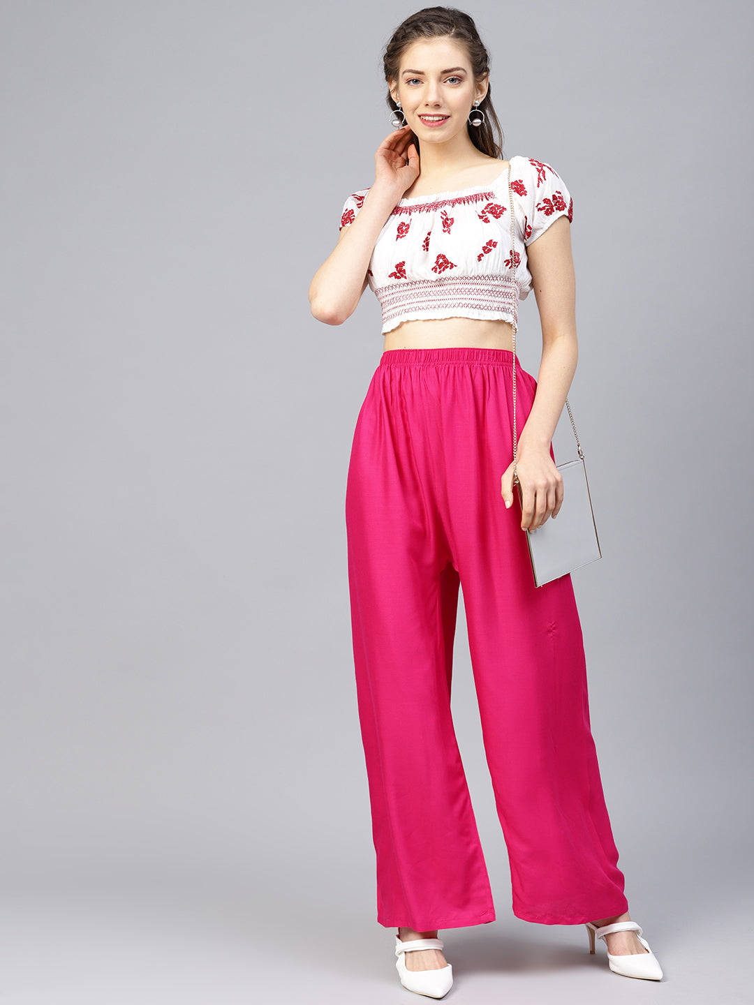 Jompers Women's Pink Straight Elasticated Palazzo
