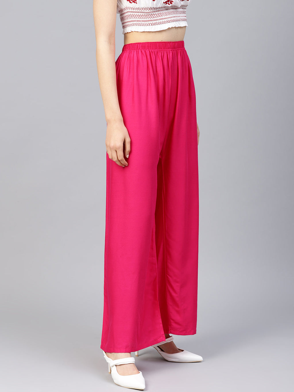 Jompers Women's Pink Straight Elasticated Palazzo