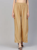 Jompers Women's Beige Straight Elasticated Palazzo