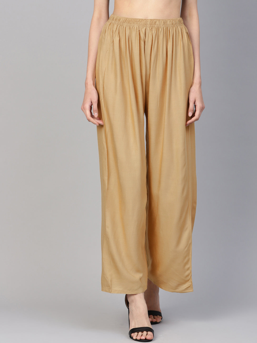 Jompers Women's Beige Straight Elasticated Palazzo