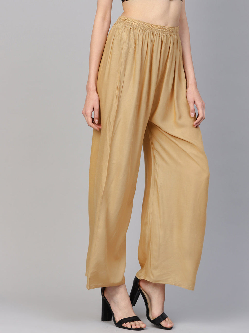 Jompers Women's Beige Straight Elasticated Palazzo