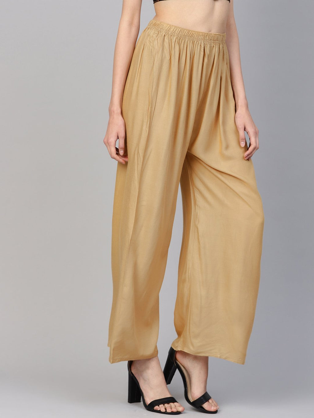 Jompers Women Beige Solid Straight Palazzos - Distacart
