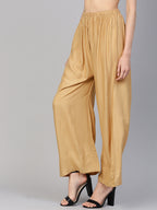Jompers Women's Beige Straight Elasticated Palazzo