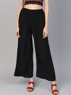 Jompers Women's Black Straight Elasticated Palazzo
