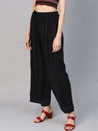 Jompers Women's Black Straight Elasticated Palazzo